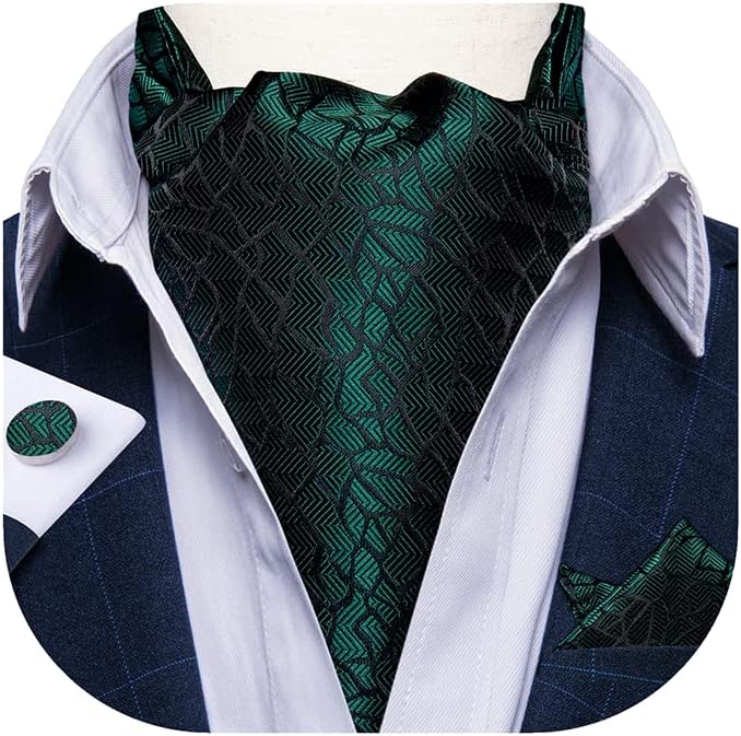 DiBanGu 3PCS Ascot Ties for Men Wedding Jacquard Woven Silk Ascot Cravat for Men Cravat Tie and Pocket Square Set - Image 1